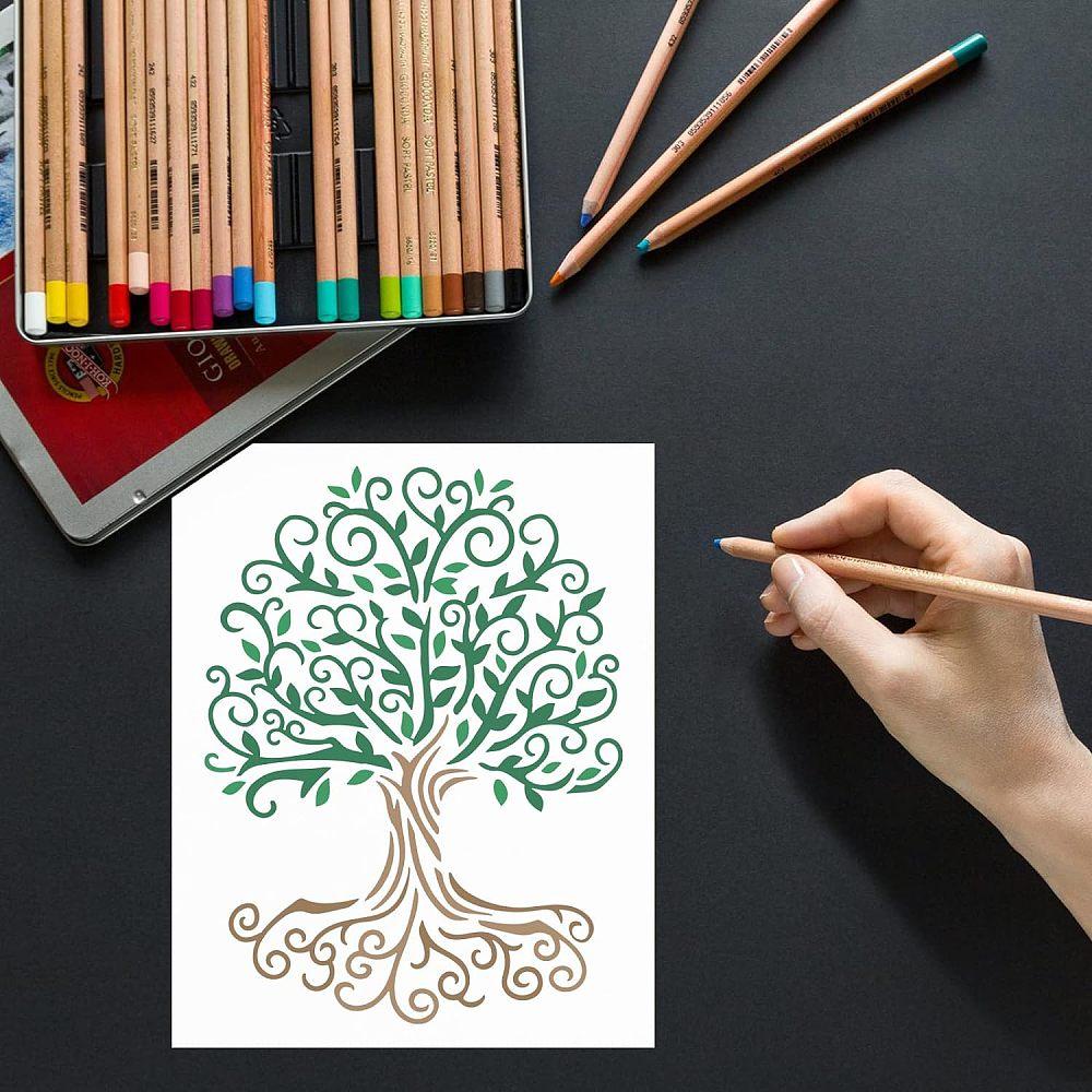 Große wiederverwendbare Kunststoff-Schablonen für Zeichnen und Malen auf Scrapbook, Stoff, Fliesen, Boden, Möbel, Holz, Rechteck, Baum-Muster