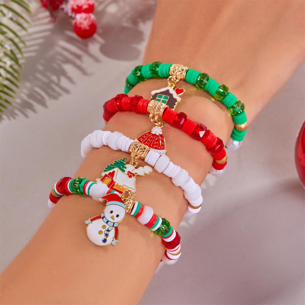 Merry Christmas Tree Santa Claus Bracelet For Women Xmas Deer Crystal Polymer Clay Beads Woven Bracelet New Year Jewelry