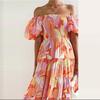 European And American Women'S Clothing Bohemian Print One-Word Shoulder Holiday Style Sexy Loose Dress High Waist And Thin