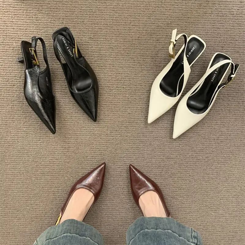 Fashion Bailamos Brand Women Sandals Fashion Pointed Toe Shallow Slip On Ladies Elegant Slingback Shoes Med Heel Pumps Shoes