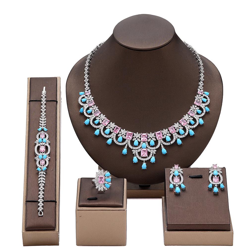 Bridal Accessories Necklace Zircon Haute Couture Jewelry Women's Necklace Earrings Premium 4-piece Set
