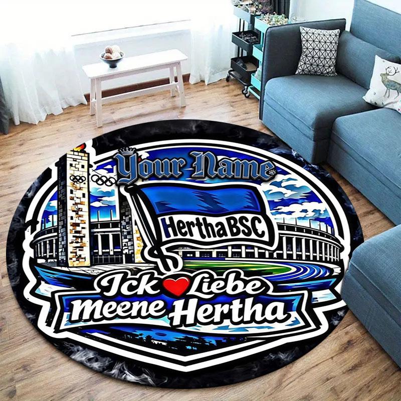 Hertha BSC Custom Name Round Area Rug,Carpet Rug for Living Room Bedroom Sofa Playroom Decor,Non-slip Floor Mat