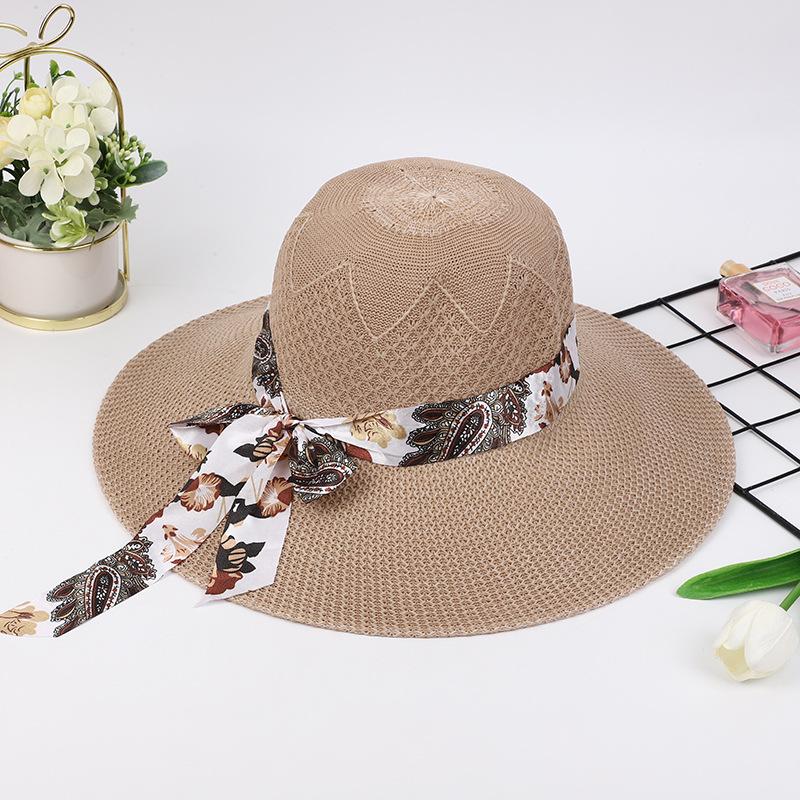Summer new women's streamer Lafite straw hat sunscreen hat fashionable mother sun hat summer women's sun hat