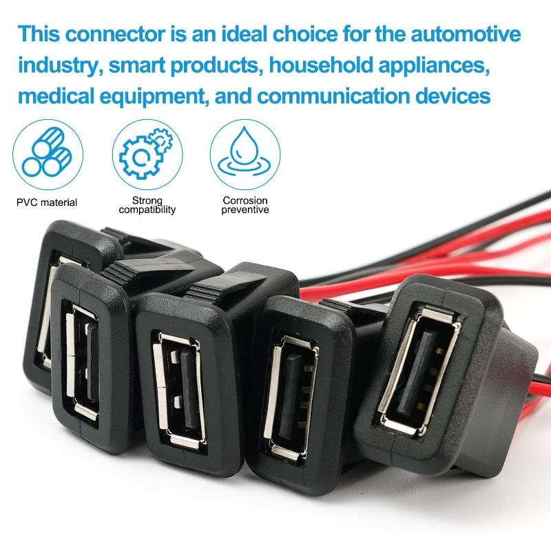 Panel Mount USB 2.0 Female Socket Wire Harness Solder Type USB 2.0 Charging Port Connector for Car Truck Security Camera