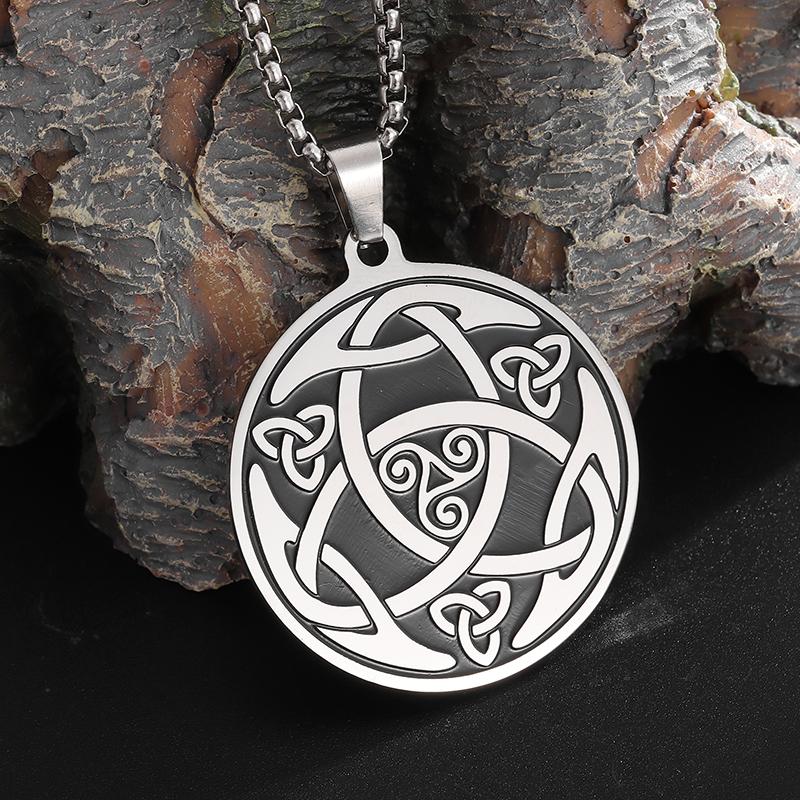 Stainless Steel Nordic Odin Rune Irish Celtic Trinity Knot Pendant Necklace Men Women Lucky Amulet Jewelry