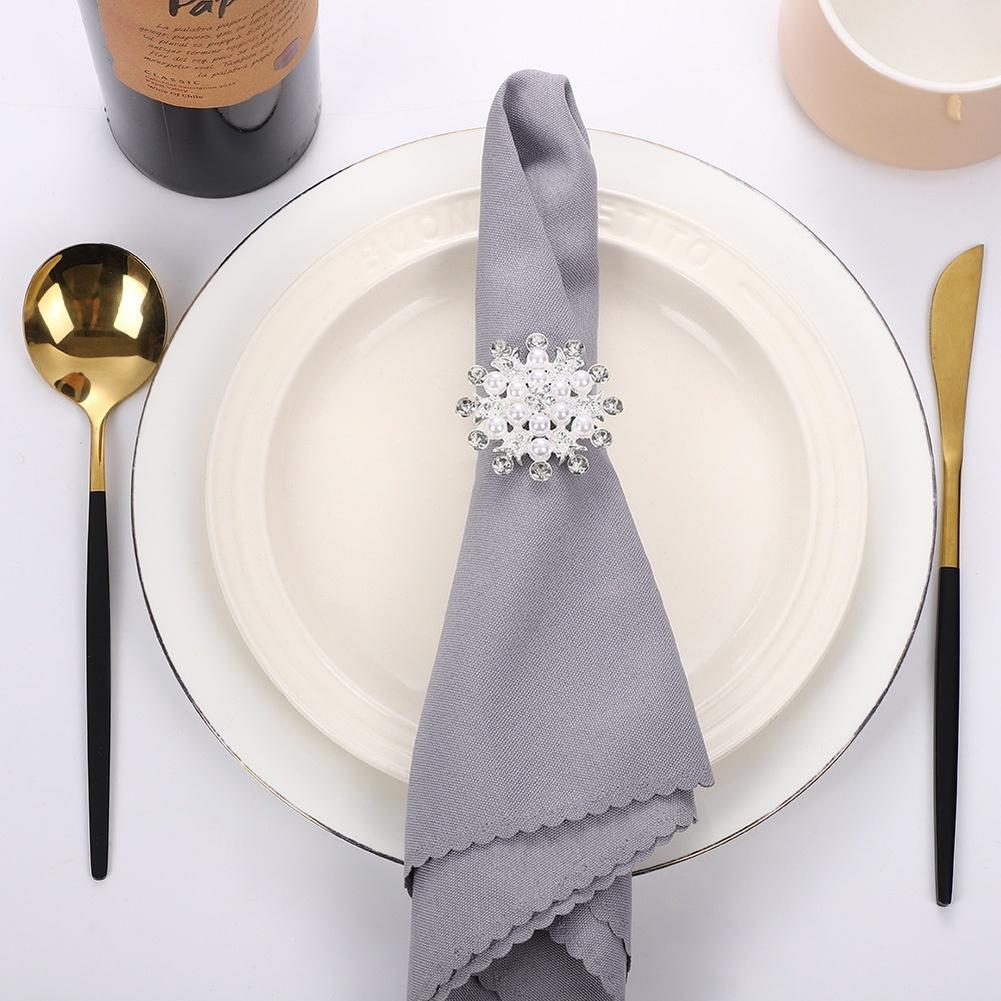 Table Decor Napkin Ring Gold,Silver Hollow Flower Design Pearl Embellishment Metal Alloy Material Zinc Alloy Construction