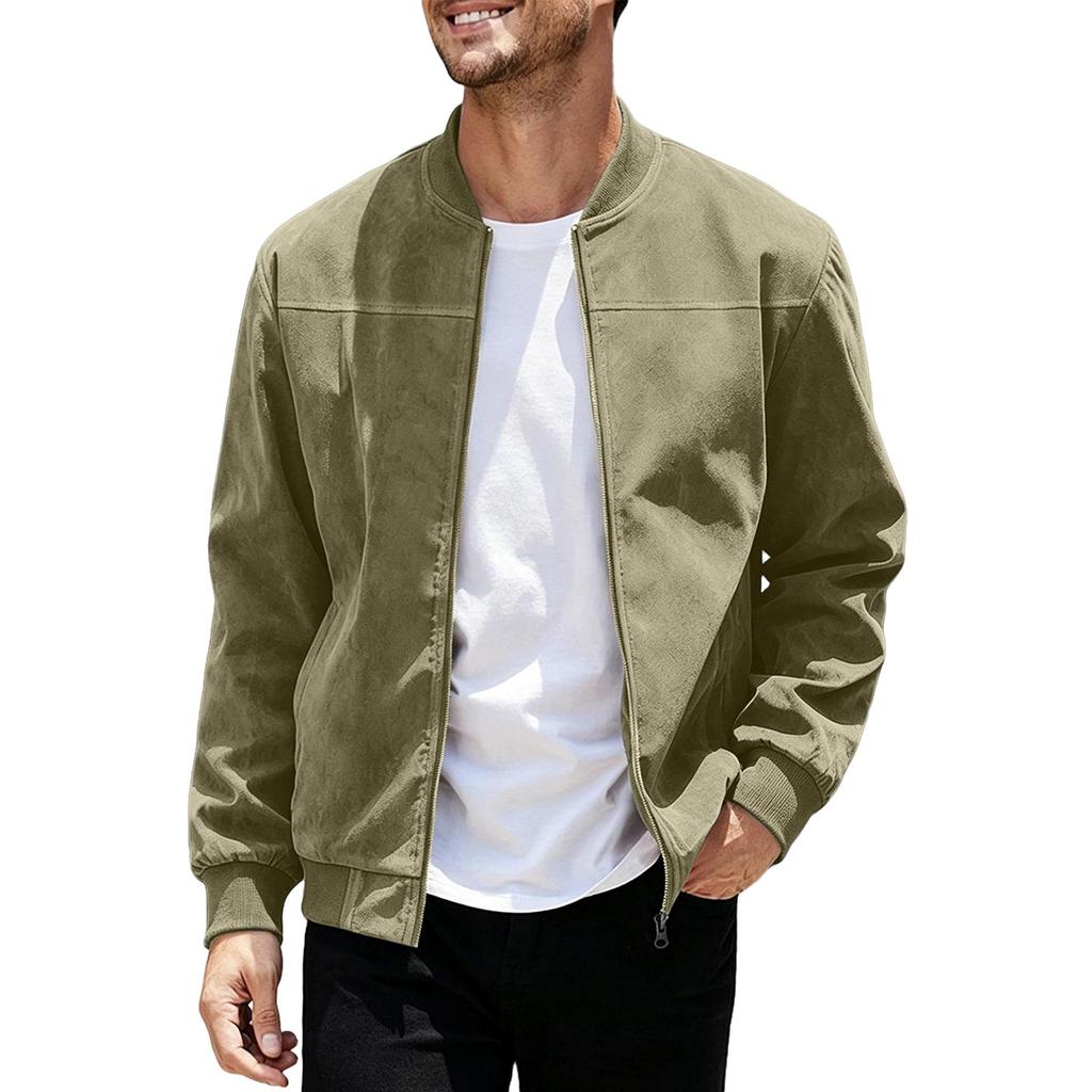 Herren Farbe Lässig Stehkragen Reißverschluss Jacke Übergröße Mittellang Langarm Oberbekleidung