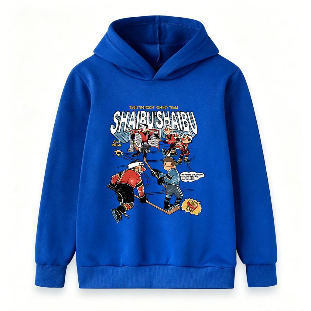 Kids Boys Girls Pullover Hoodie, Cute Cartoon Ice Hockey Team Printed Warm Casual Hooded Sweatshirt, Comfy Long Sleeve Pullover for Daily Wear Sports