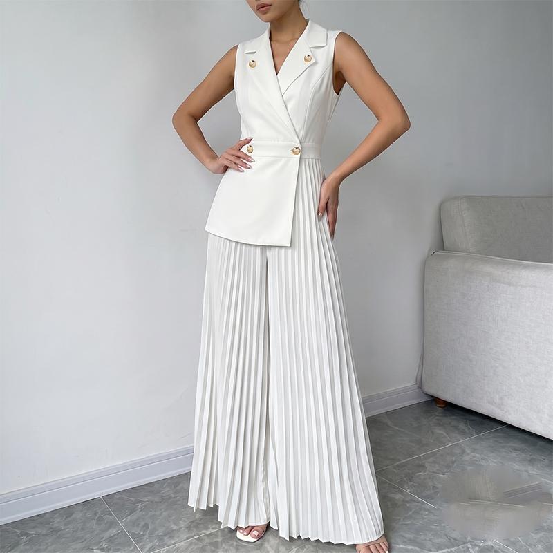 ZANZEA Women Casual Turn Down Collar Sleeveless Wide Leg Long Jumpsuits S