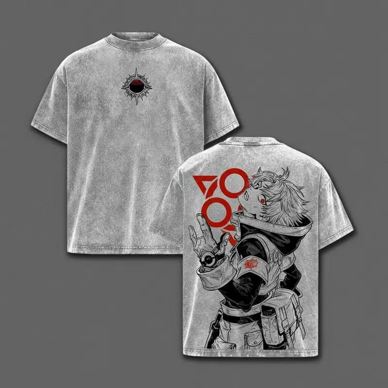 Nijiku Zanka Printed Tee Anime Gachiakuta Clothing Men Women Retro Washed T-shirts Short Sleeve Tshirt Harajuku Cotton T Shirt