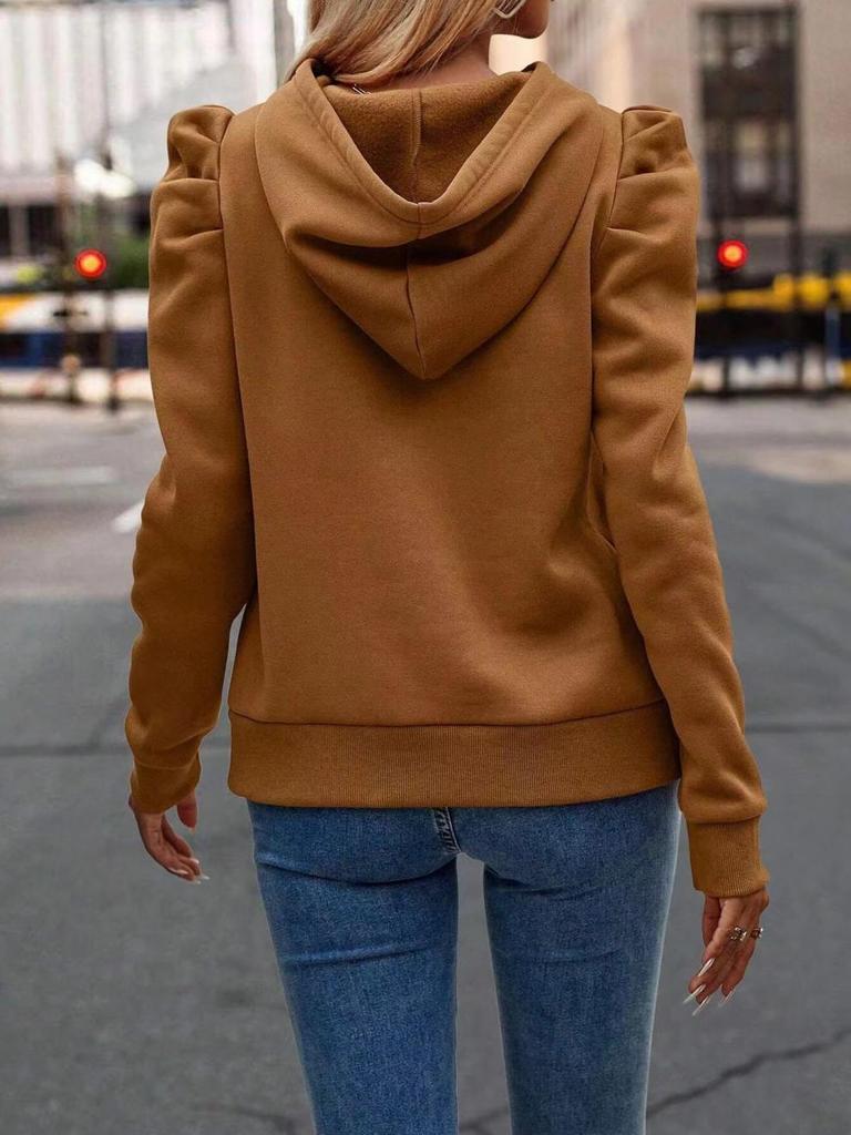 Women's 2024 Autumn/Winter Stacked Collar Hooded Solid Pullover Sweatshirt
