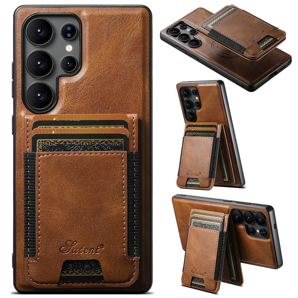 SUTENI H17 For Samsung Galaxy S25 Ultra Magnetic Case Card Slots Leather + TPU Kickstand Phone Cover