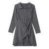 Women's Irregular Polo Collar Zipper Bodycon Dress - Spring/Autumn Fashion Chic Short Sleeve Skirt
