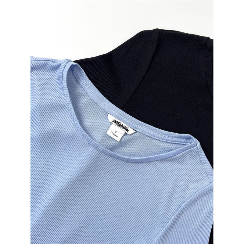 European and American Single Monki Xxs-l Size Lightweight Shoulder Slim Fit Slimming Wooden Ear Round Neck Short Sleeve T-shirt Women's Summer Wear