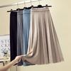 Women Knitted Midi Long Pleated Skirt 4color Korean Style Mid-Length High Waist Skirt Female