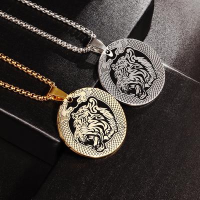 European and American European Union Stations Sell Tiger Head Round Necklaces for Men and Women