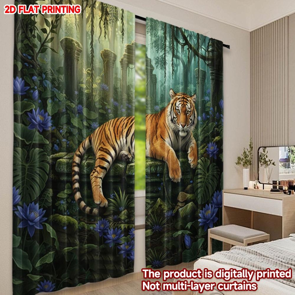 Flat Printing Happy Valentine Day Window Curtains Leopard Rainforest Digital Printed Polyester Drapes Holiday Curtain Set Of 2 Made Washable
