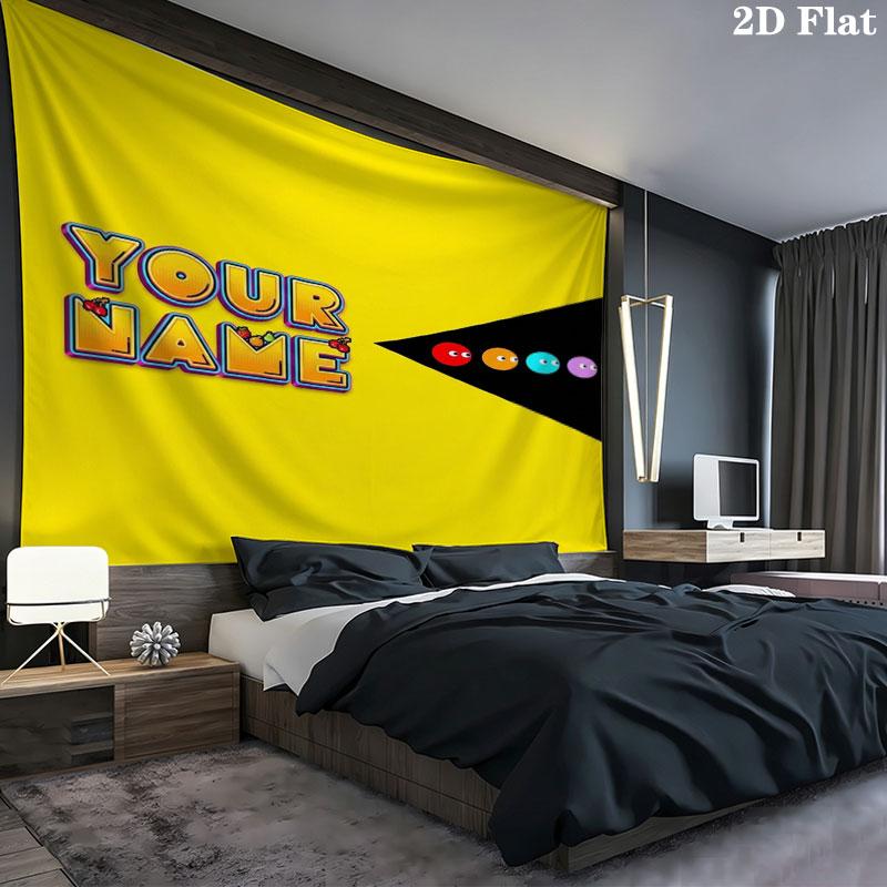 Pac-Man Custom Name Wall Tapestry Aesthetic Wall Hanging Printed Fabric Blanket Decorative Tapestries for Bedroom Living Room Home Decor