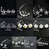 5Pcs Fashion Metal Pearl Flower Hairpin Stick Headwear U-shaped Rhinestone Hair Clip Headdress Bridal Hairpin Wedding