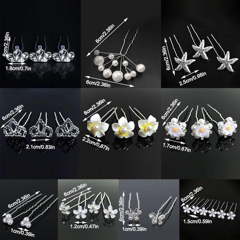 5Pcs Fashion Metal Pearl Flower Hairpin Stick Headwear U-shaped Rhinestone Hair Clip Headdress Bridal Hairpin Wedding