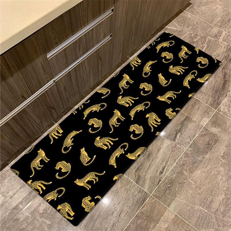 Black Gold Marble Kitchen Mat, Non-Slip Absorbent Runner Rug, Modern Luxury Floor Carpet for Bathroom Living Room Decor, 1PC