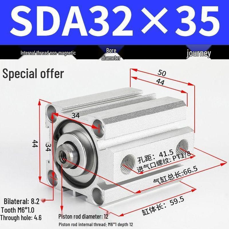 SDA Series Pneumatic Cylinders: Sizes 12 to 100mm, Stroke 35 to 90mm