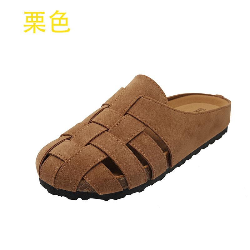 SyfIyno Summer New Women's Shoes for Outerwear, One Foot Sandals, Roman Woven M Ü Ller Hollow Flat Casual Women's Slippers