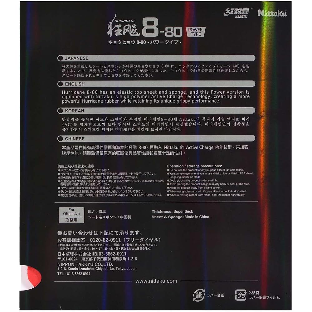 Nittaku Kyohei 8-80 Power Table Tennis Rubber Red 2.2mm NR-8789