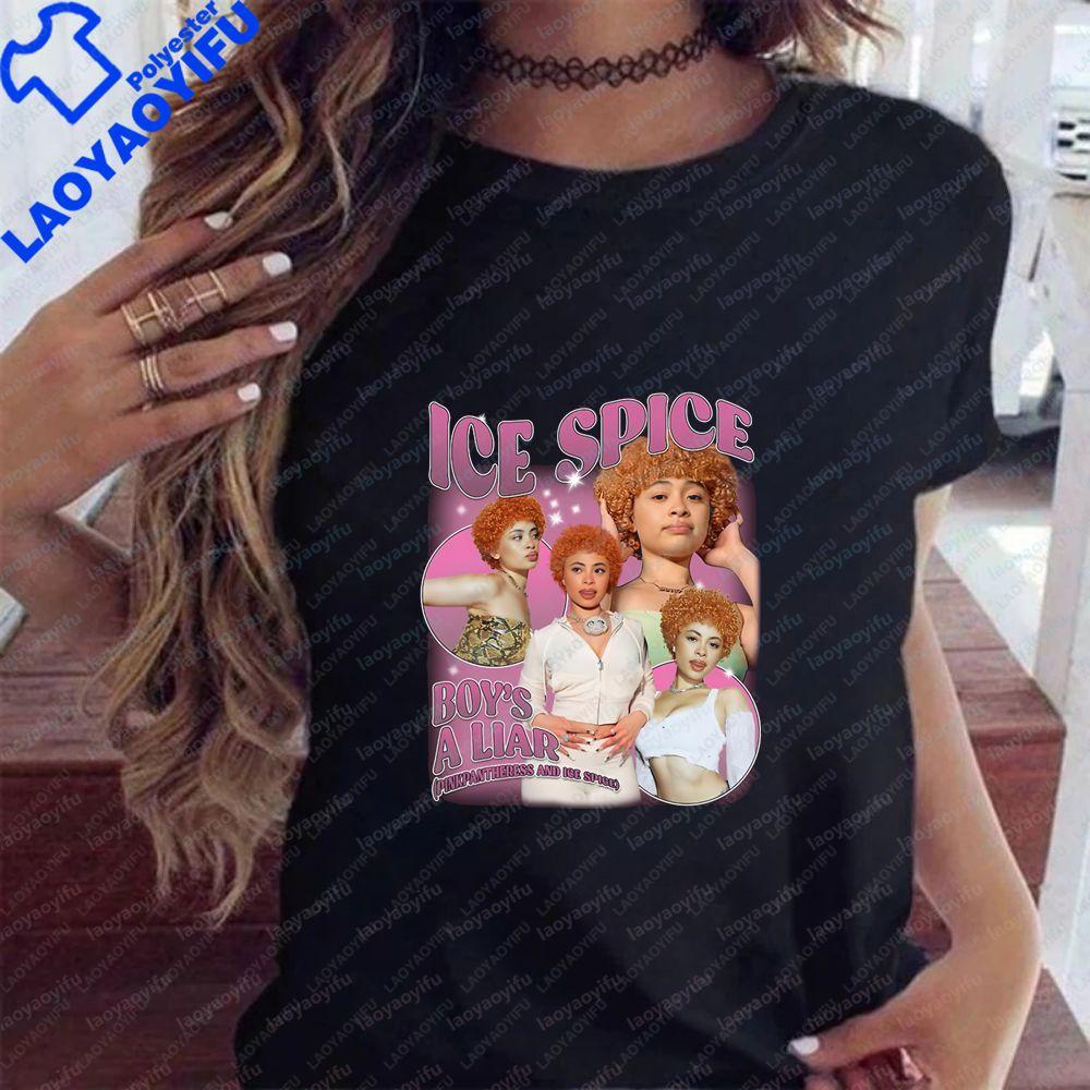 Ice Spice Summer Trend ShortSleeved Unisexs and WoUnisexs Universal Pattern LargeSized Comfortable TShirt S