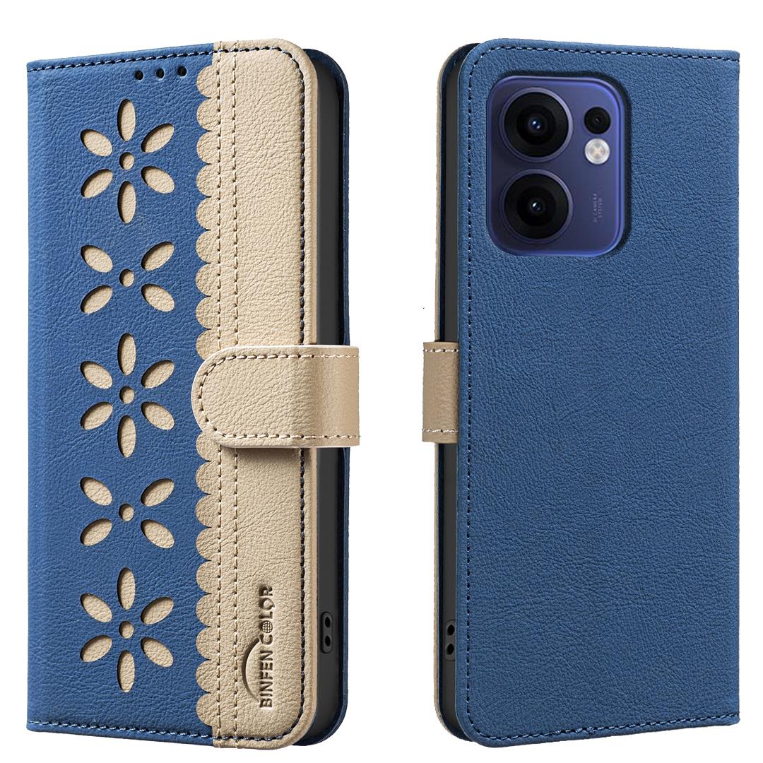 

For Oppo Reno13 F 5G Leather Case BINFEN COLOR BF36 Floral Pattern Phone Cover RFID Blocking Wallet Stand Dark Blue