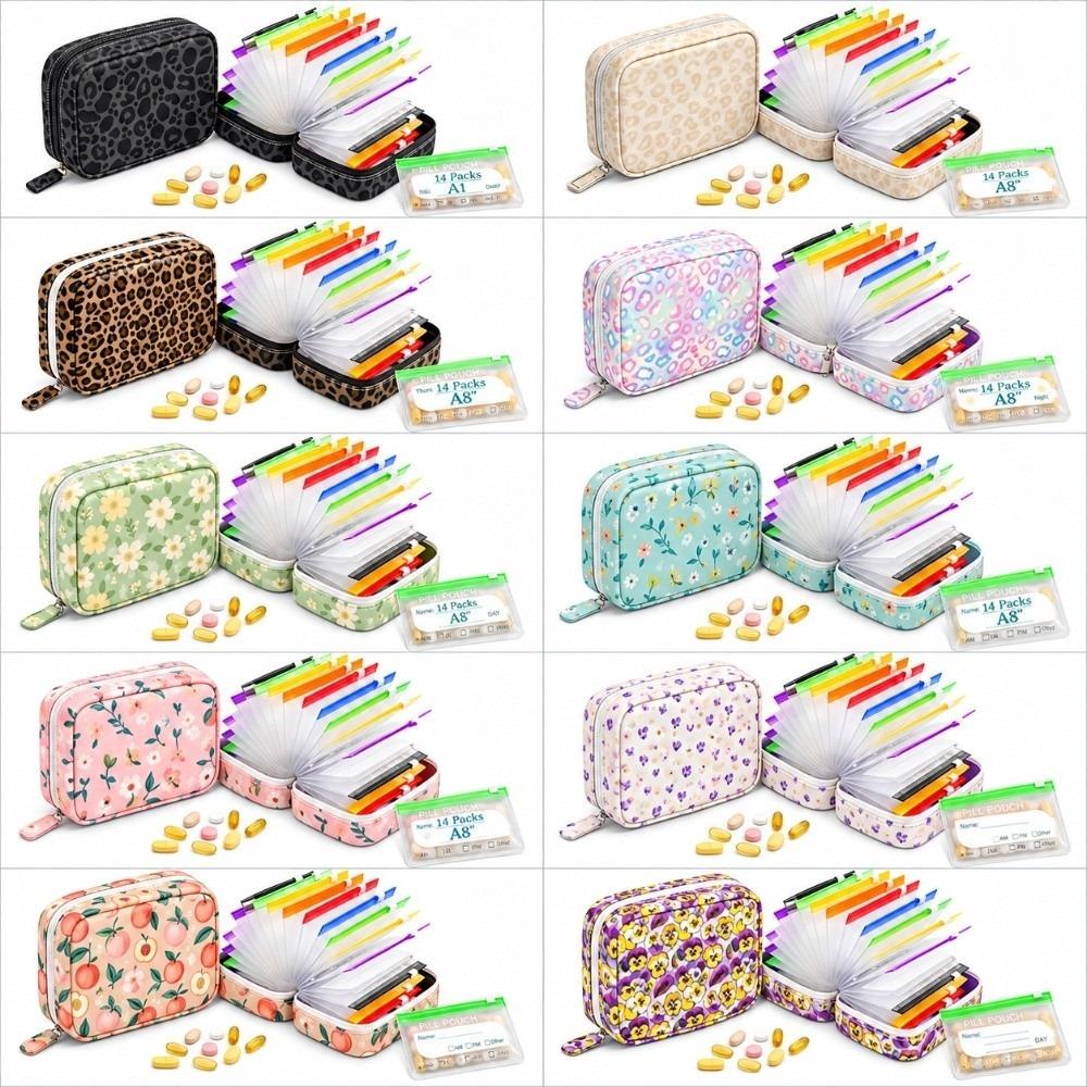 with14 Zippered Pouches Pill Pouch Organizer BPA-Free Medicine Case Daily Travel
