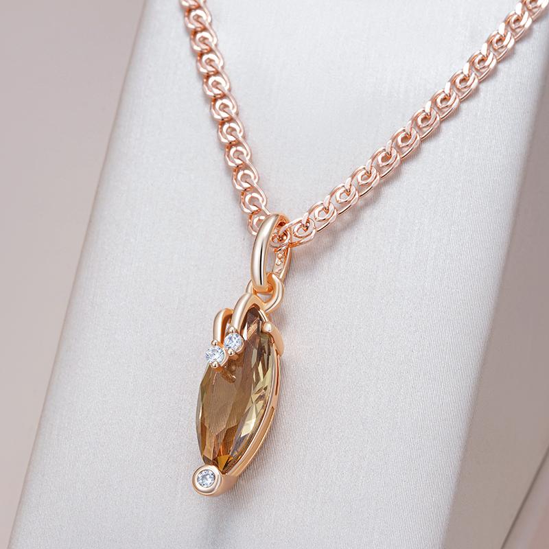 Rhombus Brown Natural Zircon Pendant Necklace For Women Fashion Rose Gold Color Vintage Party Fine Daily Jewelry