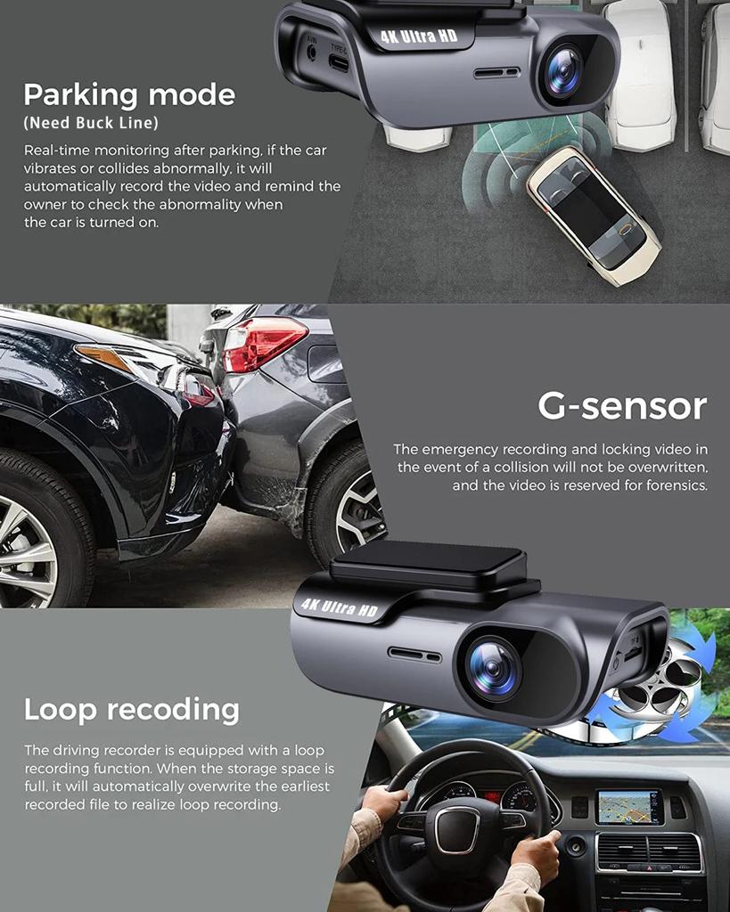NEW UHD 4K WIFI DashCam Night Vision Video Recorder Black Box Car DVR Camera Dash Cam Auto Support G-Sensor 24H Parking