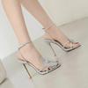 Temperament Rhinestone Embroidered Flower Slim Heel High Womens Sandals Sexy Peep Toe Ankle Strap Wedding Banquet Ladies Shoes