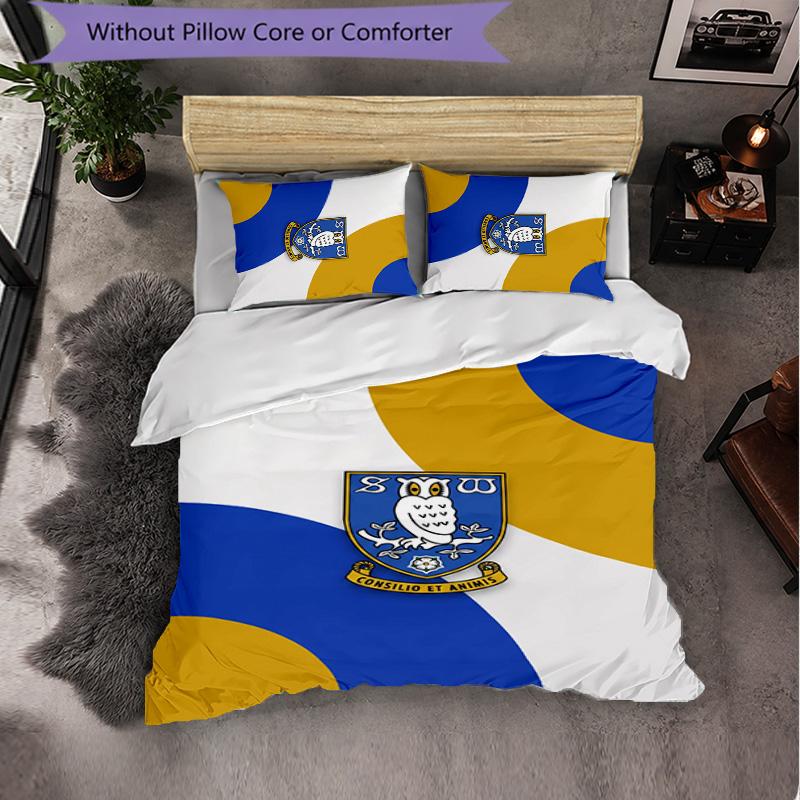 Sheffield Wednesday Football 3 Piece Bedding Set Soft Duvet Cover Set with Pillowcases Printed Bedroom Decor Set for Home