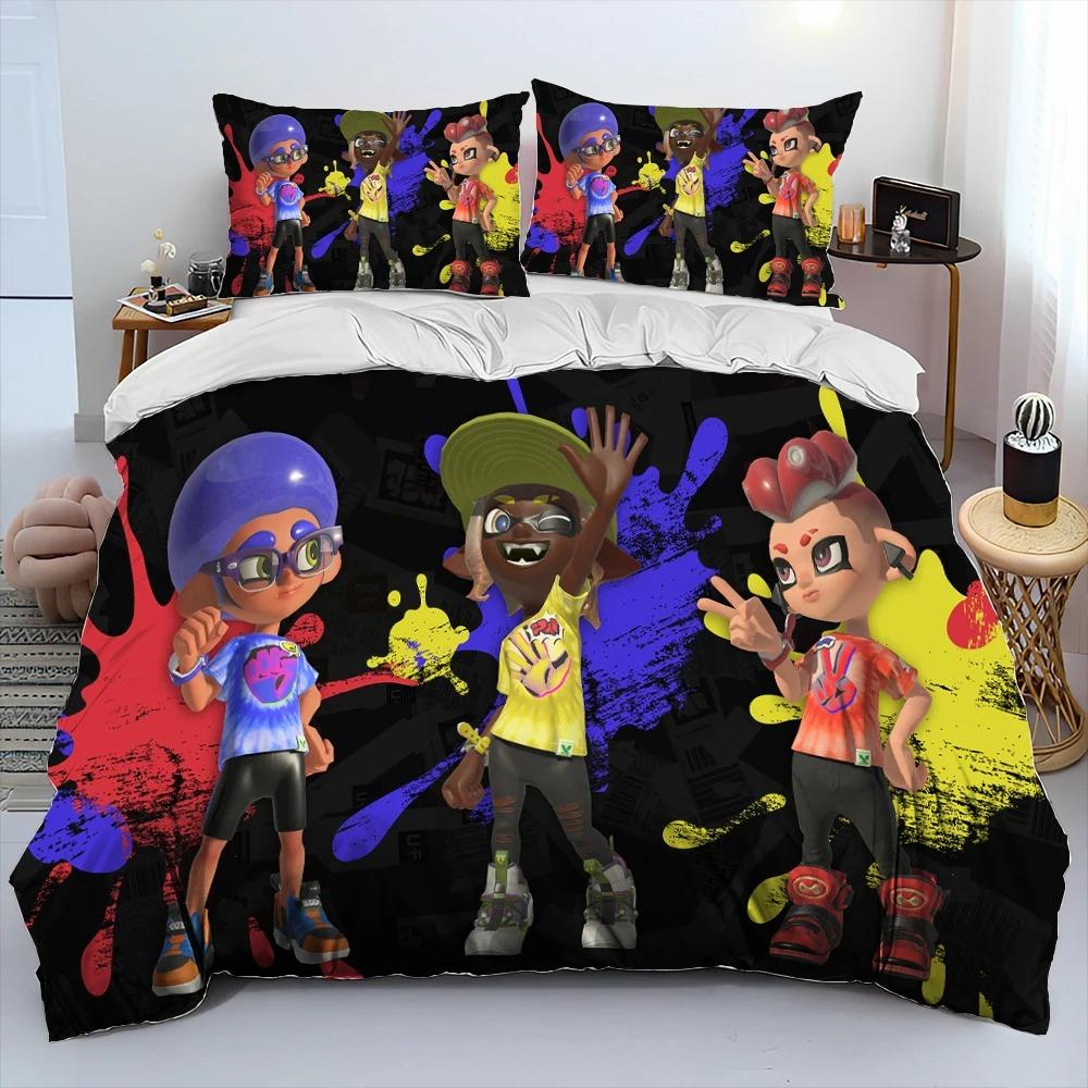 Anime-Themed Splatoon Design Bedding, 3D Digital Print, All-Season Polyester Quilt Cover & 1/2 Pillowcases