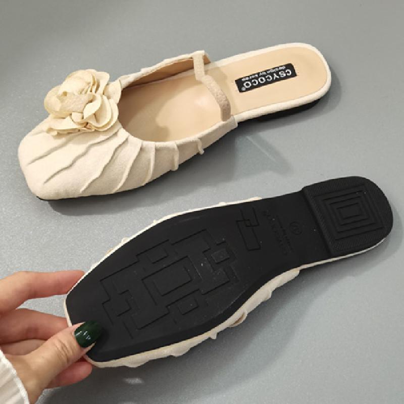 Fashion Fashion Pleated Flower Flat Sandals Women Summer Comfort Soft Soled Faux Suede Designer Shoes Concise Non Slip Beach Casual Shoe