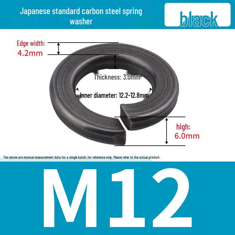 Level 8 Blackened Stainless Steel Anti-Slip Spring Washer, Japanese Standard, Sizes M6, M8, M10, M20.