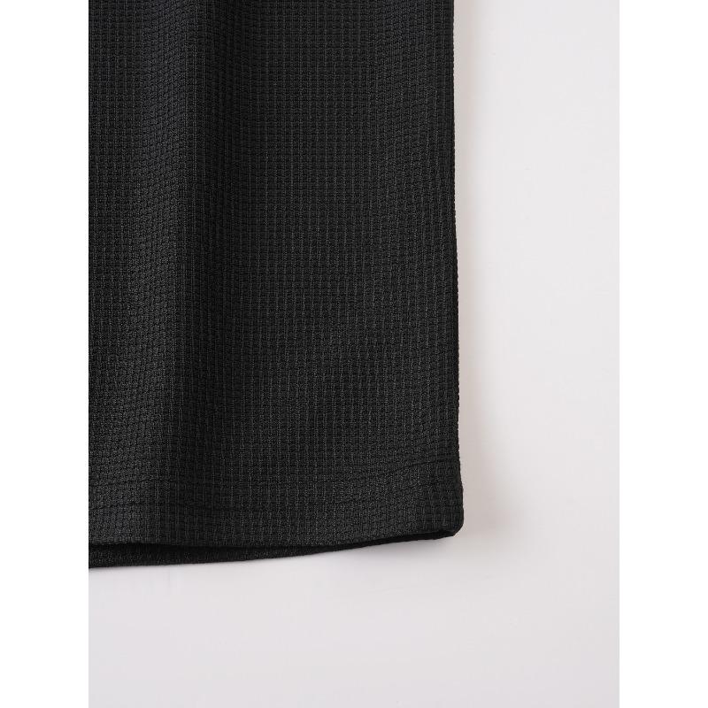 Men's Waffle Knit Color Block Hooded Drawstring Button Short Sleeve T-Shirt.