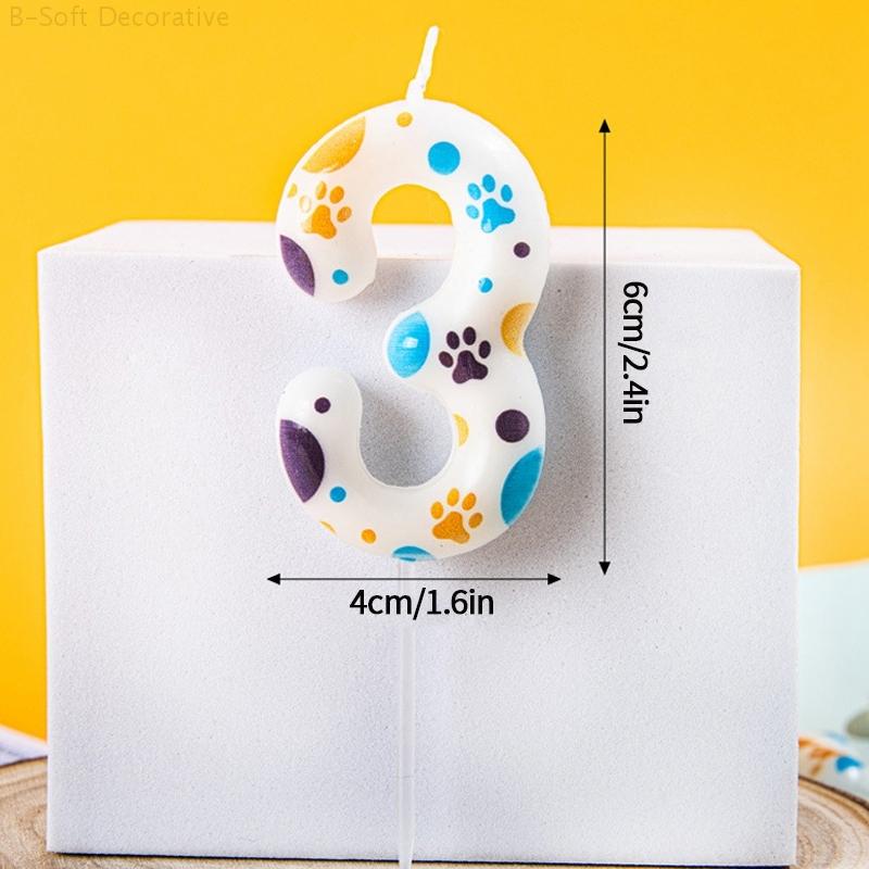 Blue Dog Paw Print Birthday Candles 0-9 Digital Candle Numeral Cupcake Topper Decorations for Pets Kids Birthday Party Supplies