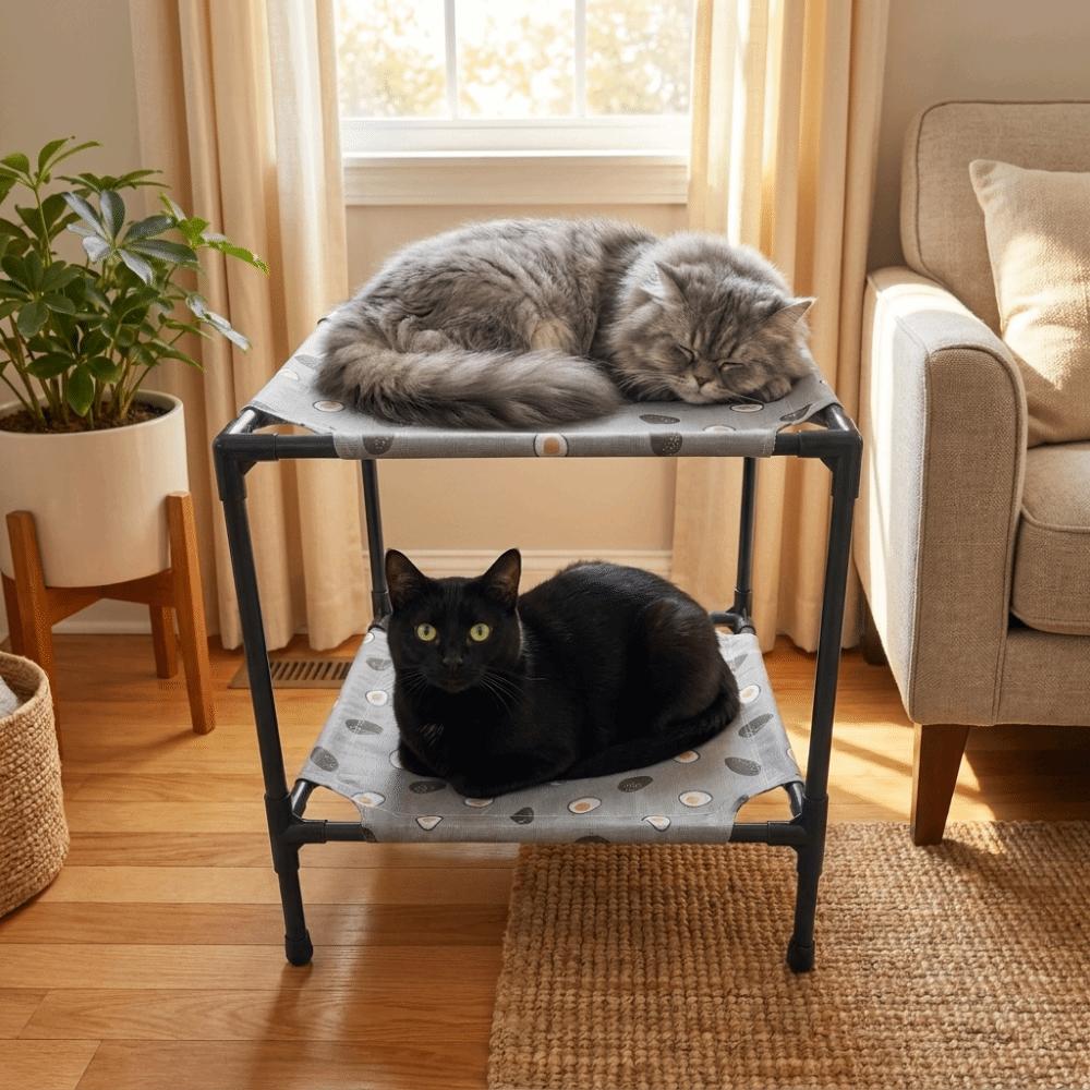 Doppelschichtige erhöhte Haustierliege Abnehmbar Rutschfest Katzen Schlafbett Atmungsaktiv Feuchtigkeitsbeständig Haustier Campingbett Vier Jahreszeiten