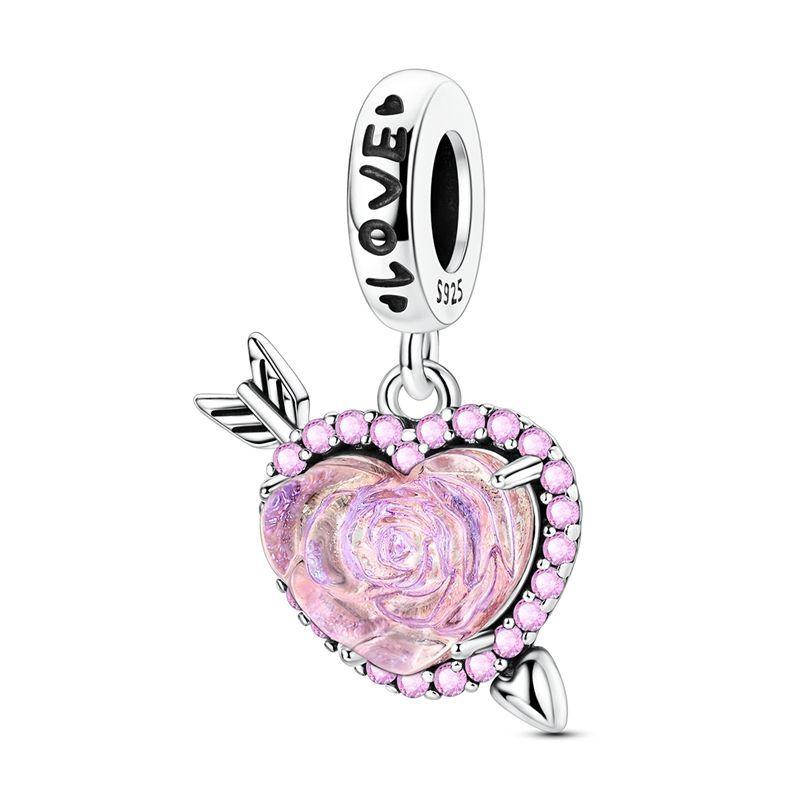 Copper Metal Pink Love Bow Four-leaf Clover Heart Charm Bead Components Rings Pendant Bead Components Compatible With Authentic Original Bracelet