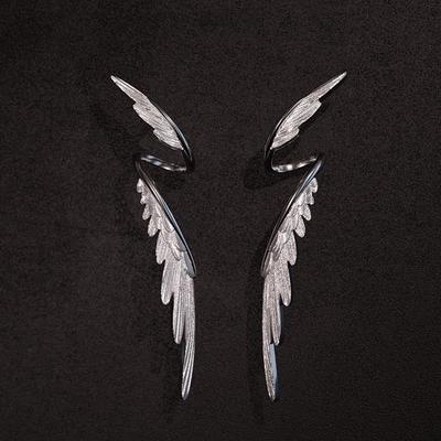Simple Alloy Long Wing Stud Temperament Feather Earrings Silver Wings Shape Elf Ear Cuff Earrings Jewelry Accessories Gifts