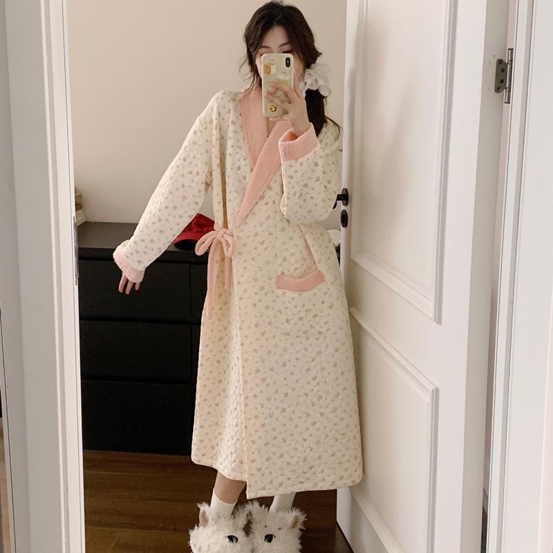 

Thick Cotton Maternity Nightgown & Robe for Postpartum & Pregnancy - Women s Plus Size, Autumn/Winter XL