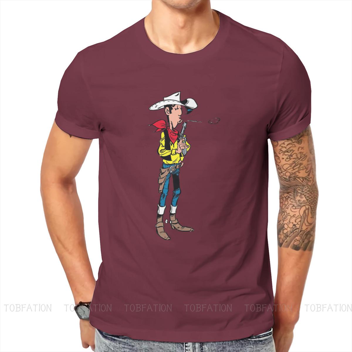 

Футболка с персонажем мультфильма Lucky Luke, альтернативная футболка в стиле Харадзюку, футболка высокого качества, одежда унисекс с круглым вырезом большого размера, одежда унисекс M