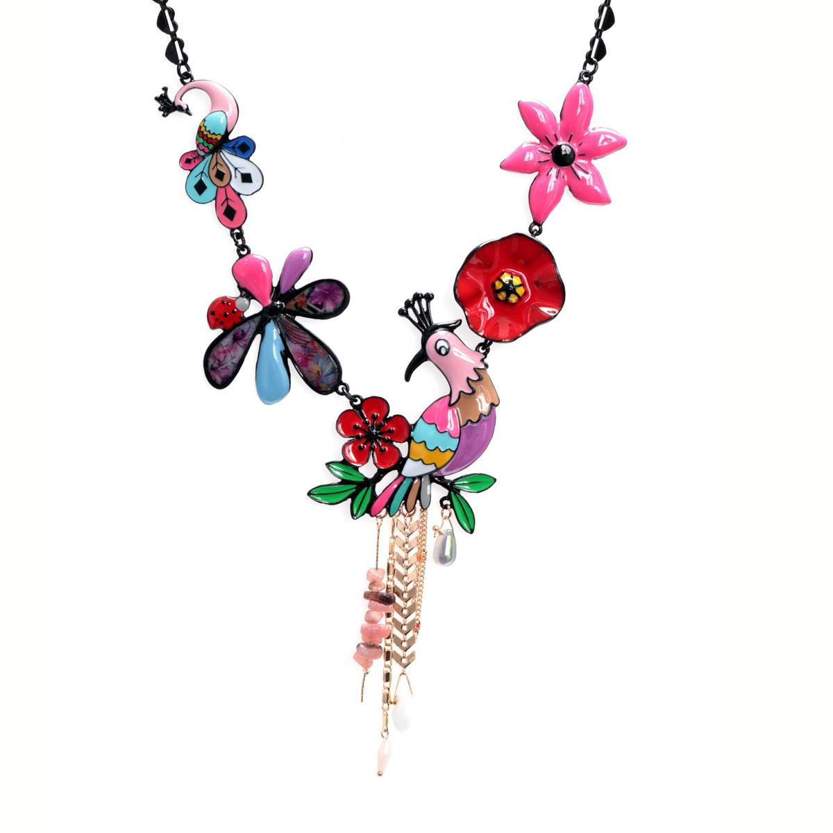 

Les Trésors De Lily [R6097] - Дизайнерское колье Lilipoupettes (павлин) разноцветная роза - 13х5 см