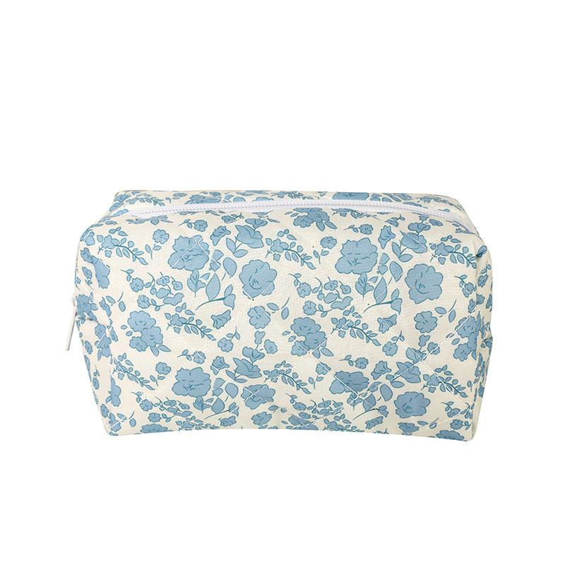 Floral Cotton Fabric Makeup Bag With Zipper Storage For Women And Teens