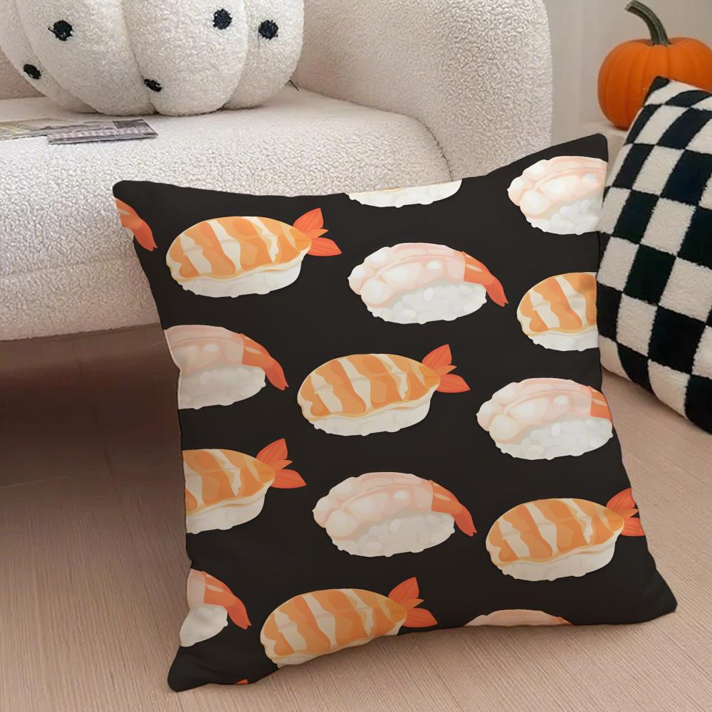 

Cute Sushi Food Style Cushion Cover Throw Pillow Cover Hidden Button Durable Polyester Chair Cushion 40x40cm 16x16in
