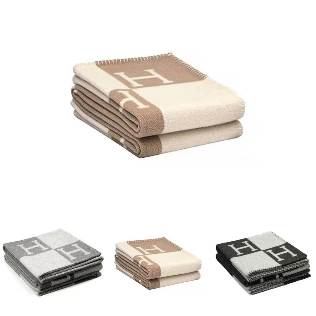 Couverture Luxueuse en Laine Cachemire Épaisse Chaude Motif Géométrique Jeté de Bureau