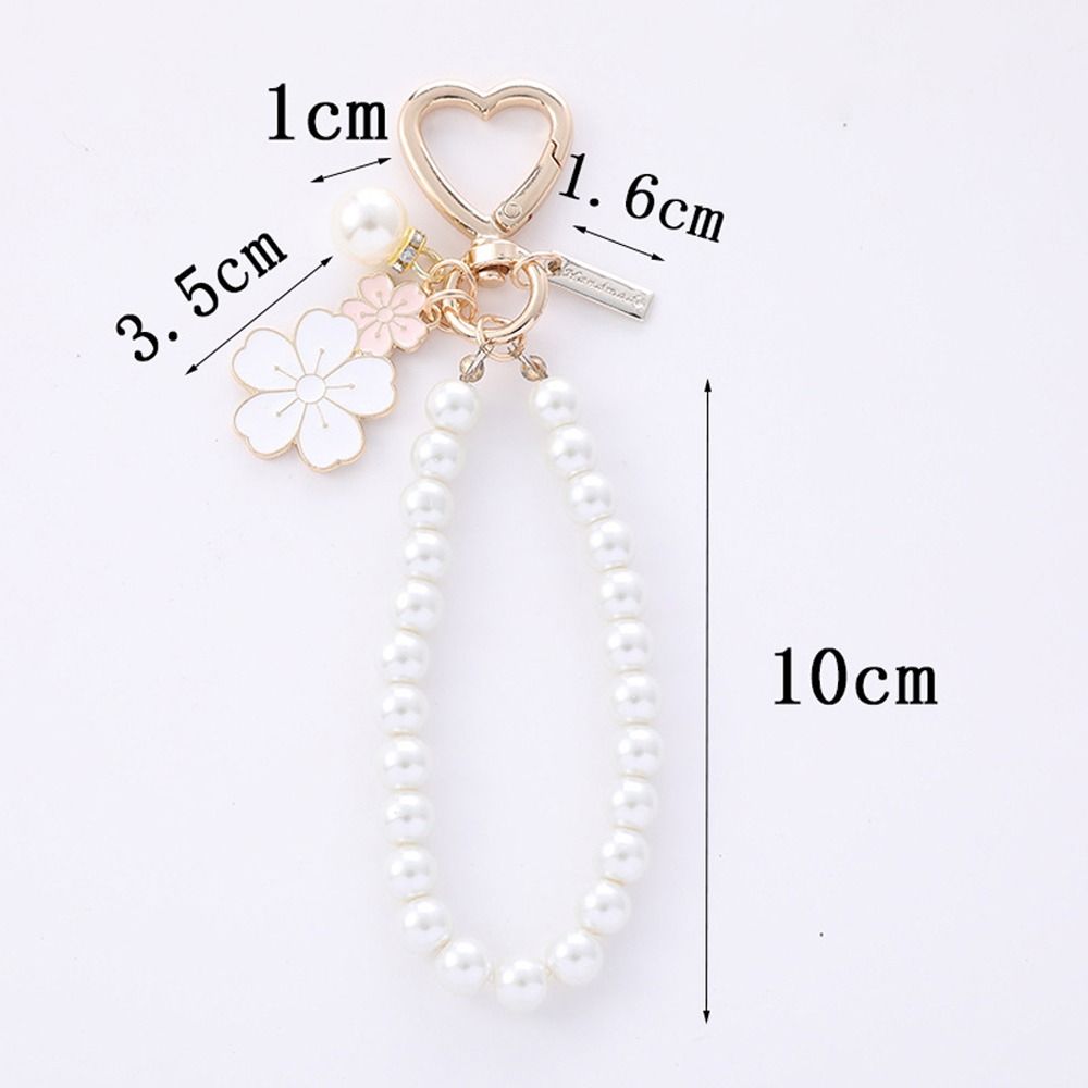 Trendy Letter Pendant Cherry Blossoms Keychain Luxury Fashion Car Key Ring Pearl Beaded Chain Bag Accessories